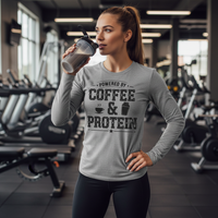 Load image into Gallery viewer, Powered by Coffee and Protein - Long sleeve T-shirt
