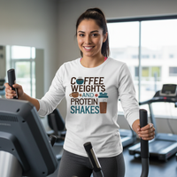 Load image into Gallery viewer, Coffee, Weights &amp; Protein Shake - Long sleeve T-shirt
