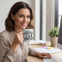 Load image into Gallery viewer, Powered by Coffee and Protein White 15oz Ceramic Mug