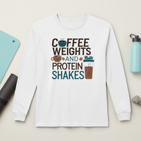 Load image into Gallery viewer, Coffee, Weights &amp; Protein Shake - Long sleeve T-shirt