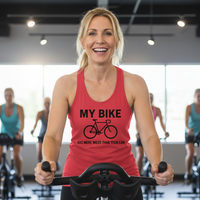 Load image into Gallery viewer, My Bike Has More Miles Than Your Car Racerback Tank
