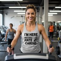 Load image into Gallery viewer, I'm Here But I Still Hate Cardio Racerback Tank