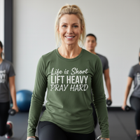 Load image into Gallery viewer, Life is Short Lift Heavy Pray Hard - Long sleeve T-shirt
