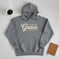 Load image into Gallery viewer, Stronger By Grace Hoodie – Philippians 4:13 Christian Gym Hoodie – Faith Based Workout Sweatshirt for Women