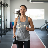 Load image into Gallery viewer, Stronger By Grace Racerback Tank – Christian Gym Tank for Women – Philippians 4:13 Faith Based Workout Top