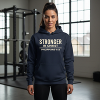 Load image into Gallery viewer, Stronger In Christ Hoodie – Christian Gym Hoodie for Women – Philippians 4:13 Faith Based Sweatshirt