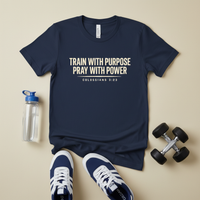 Load image into Gallery viewer, Train With Purpose Pray With Power T-Shirt – Christian Fitness Shirt for Women
